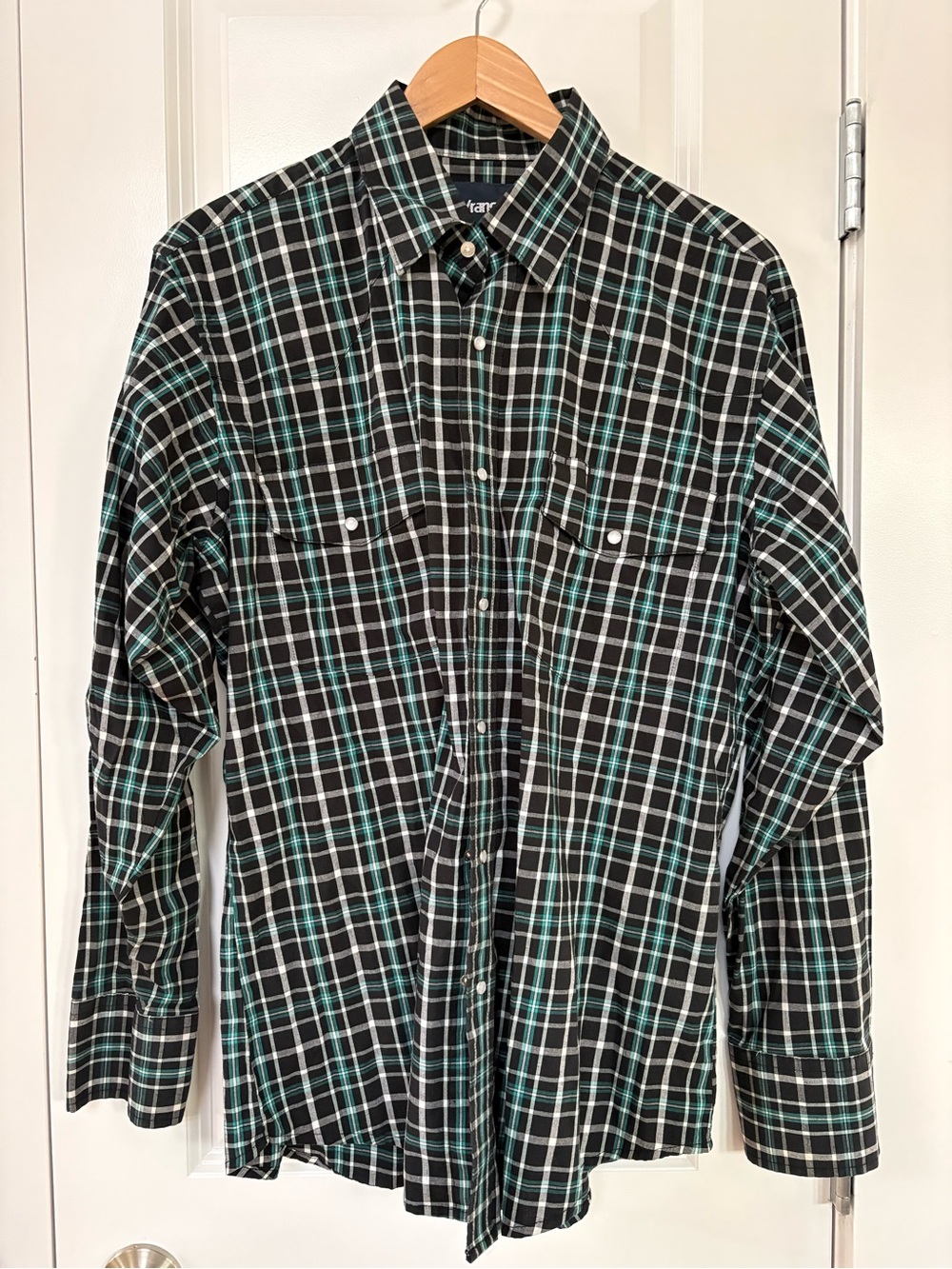 Wrangler Black Plaid Pearl Snap Button Down Shirt for Cowboy Rancher Stampede